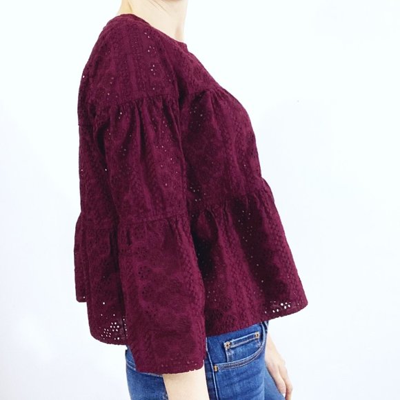 Madewell Tops - [Madewell] Maroon Eyelet Tiered Button Back Blouse